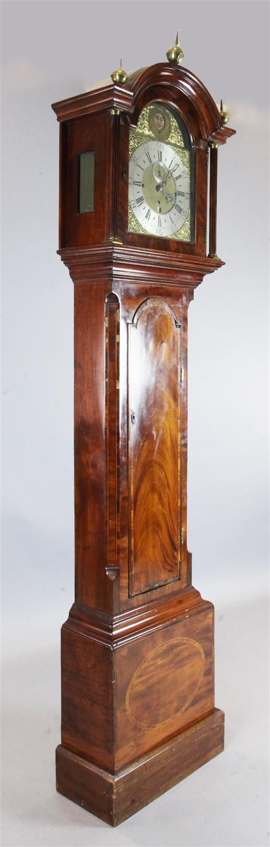 A George III inlaid mahogany eight day chiming longcase clock, 7ft 7in.